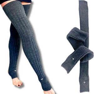 Leg Warmers for Women - Thigh High with Silicone Grip, Medium, Gray