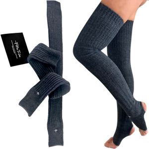 Leg Warmers for Women - Thigh High with Silicone Grip, Medium, Gray