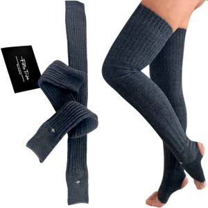 Thigh High Leg Warmers for Women - with Silicon, Medium size, Gray