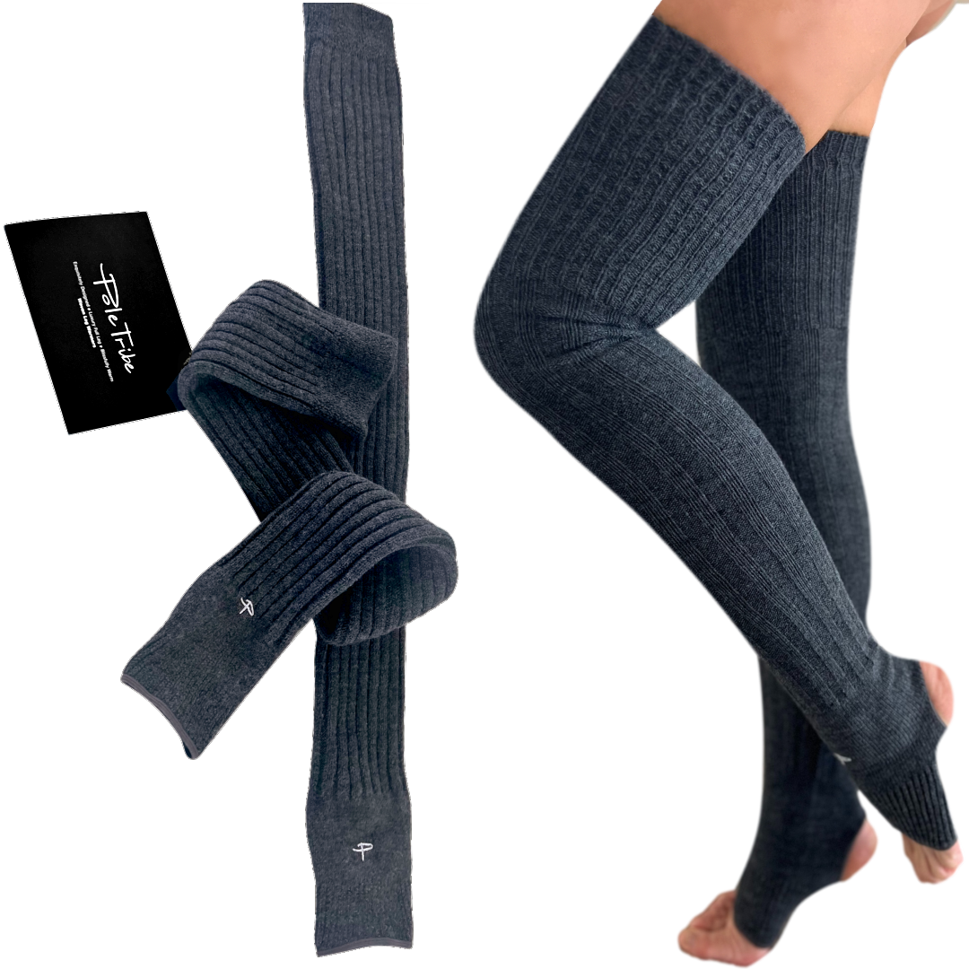 Thigh High Leg Warmers for Women - with Silicon, Medium size, Gray