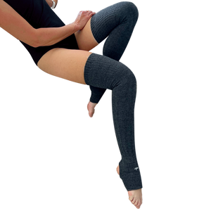 Leg Warmers for Women - Thigh High with Silicone Grip, Medium, Gray