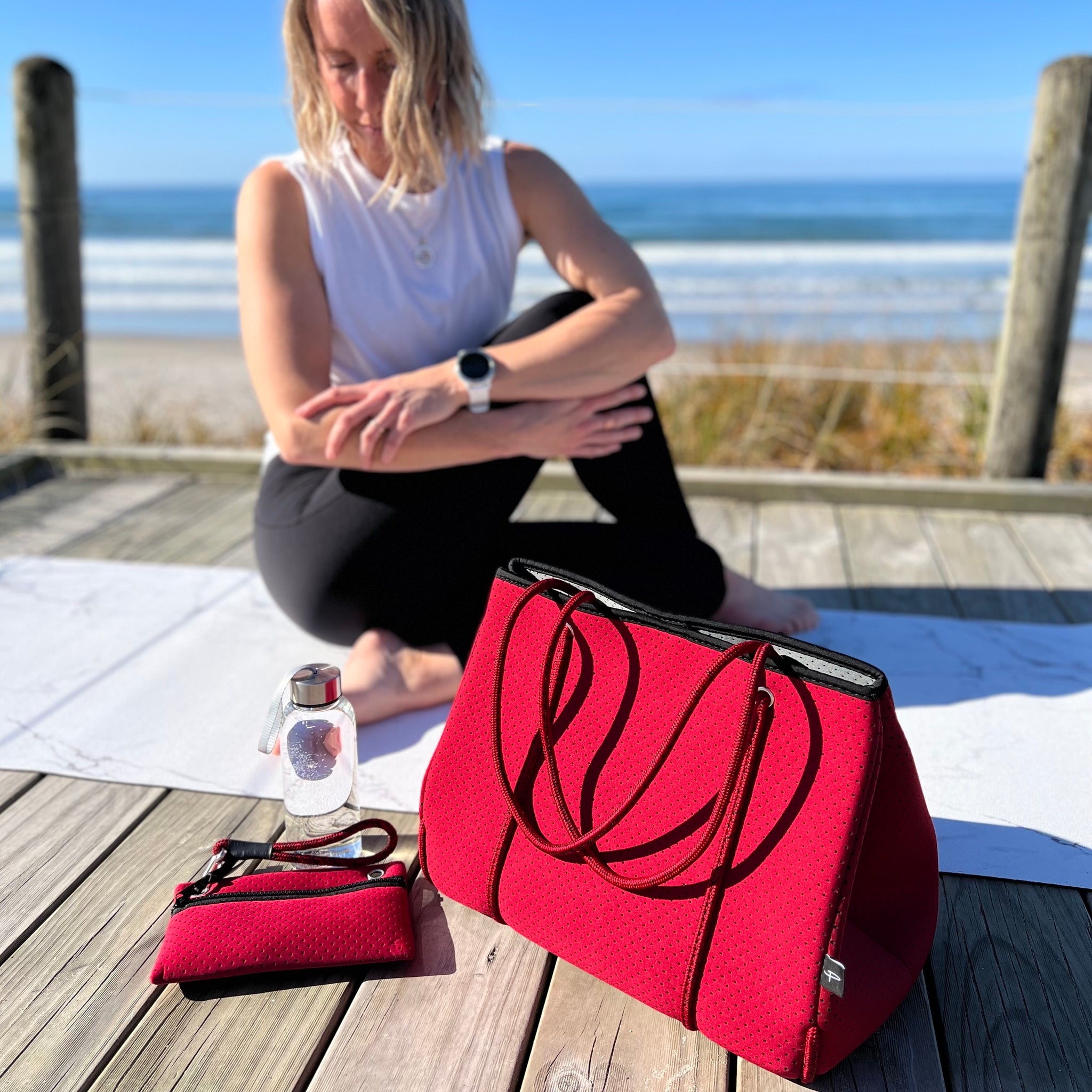 Neoprene Tote Bag - Orange/Royal Blue – Go Emu