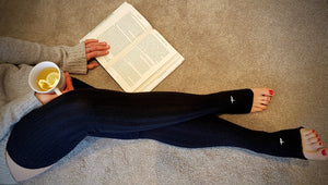 Leg Warmers for Women - Thigh High with Silicone Grip, Medium, Black