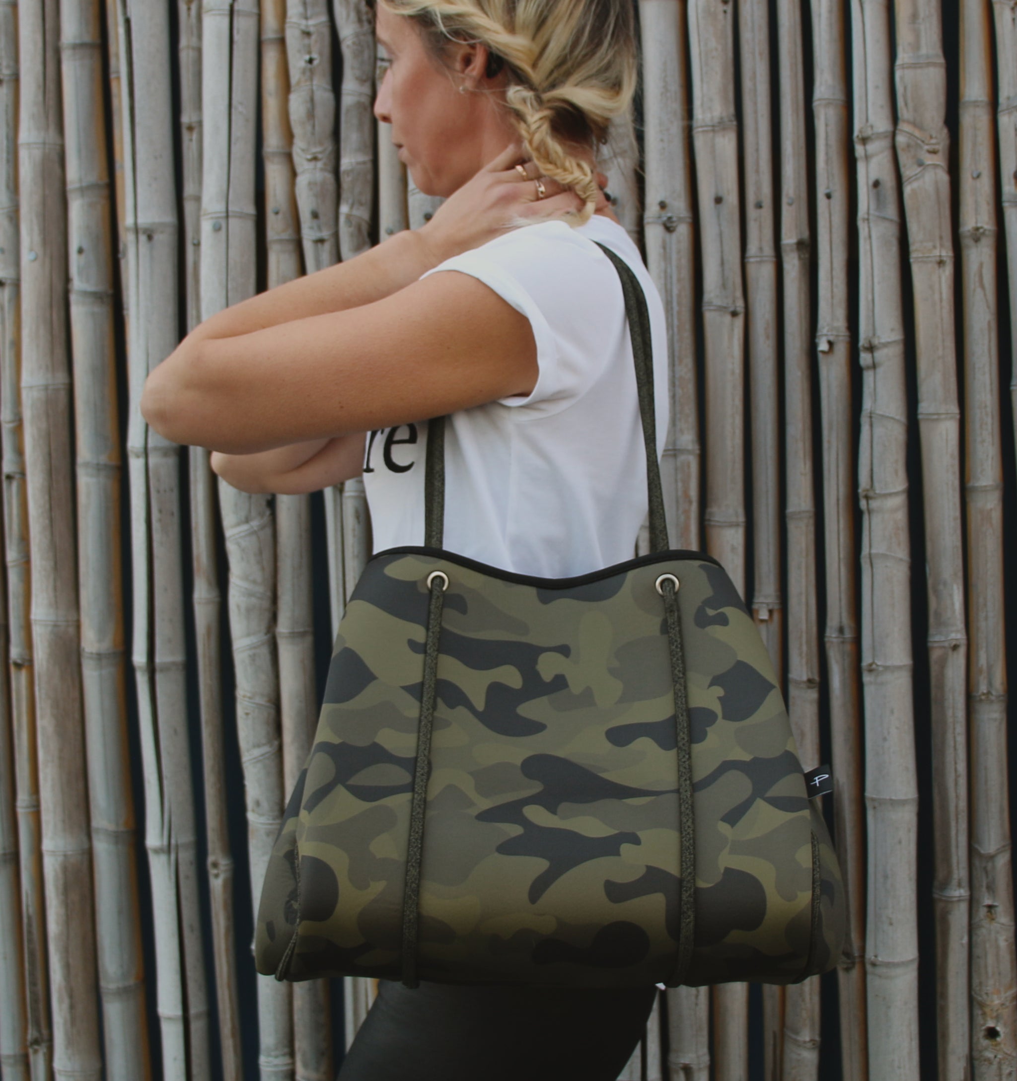 Neoprene Tote, Green Camo